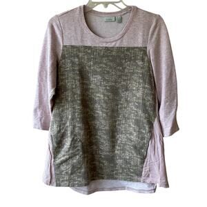 LOGO by Lori Goldstein Blouse Top French Terry Knit Printed Pink Small Lagenlook